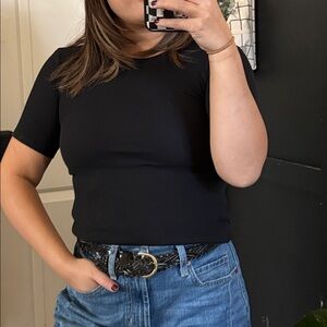 Rag & Bone Kari Black Ribbed Crewneck Cotton Blend T-Shirt. XS/S